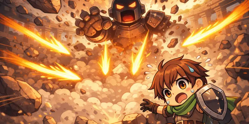 鉄巨人戦が急に崩れやすくなるのは、HPが半分を切ってからです。 このタイミングで追加される行動は、単なる攻撃強化ではなく、プレイヤーの判断力そのものを奪う設計になっています。
