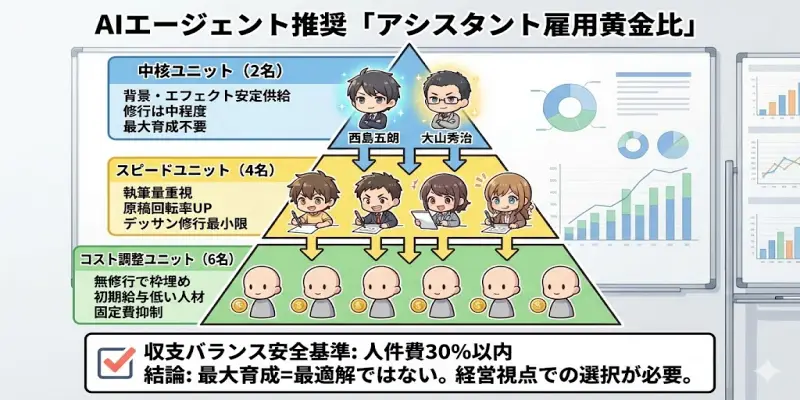 【まんが一本道〆】AIエージェントが推奨する「アシスタント雇用黄金比」